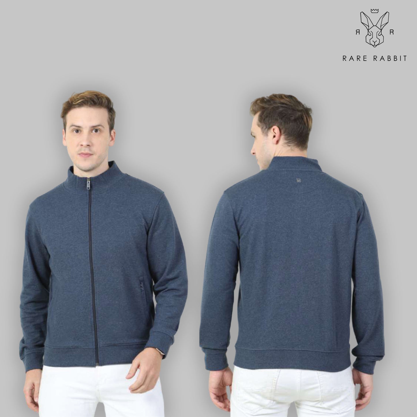 Rare Rabbit Navy Melange High Neck Sweatshirt (Unisex)