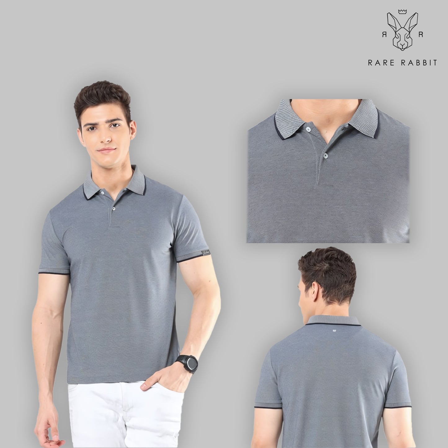 Rare Rabbit Charm Polo Tee – Blue Melange